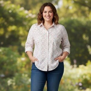 L.L. Bean Wrinkle Resistant Floral Button Down Shirt Size L 100% Cotton